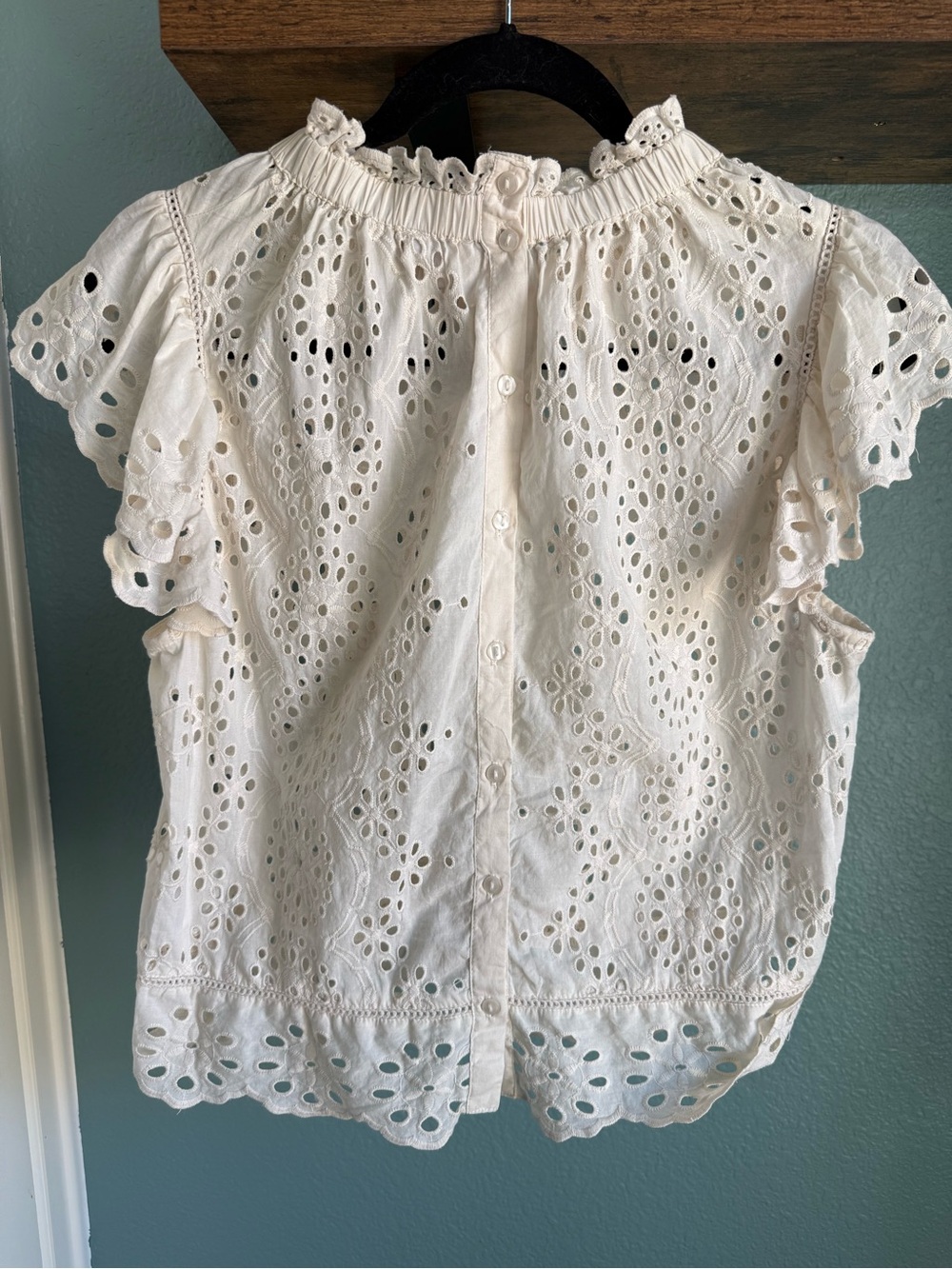 Jennifer & Grace Cream Eyelet Lace Cotton Blouse Button Back Top Cottagecore - Picture 3 of 5